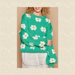 POL Daisy NEW Oversized Sweater Green White S-M